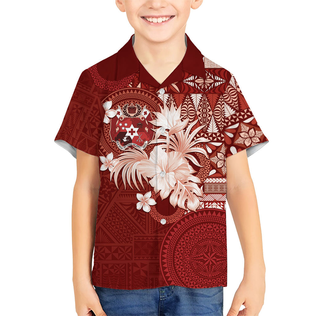 Tonga Ngatu Motifs Hawaiian Shirt With Coat Of Arms Red