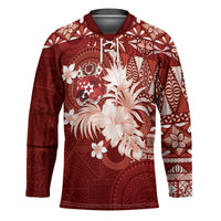 Tonga Ngatu Motifs Hockey Jersey With Coat Of Arms Red LT05 Unisex Red - Polynesian Pride