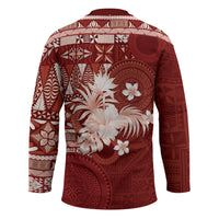 Tonga Ngatu Motifs Hockey Jersey With Coat Of Arms Red LT05 - Polynesian Pride