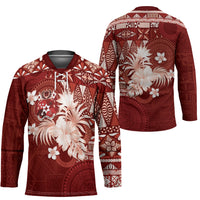 Tonga Ngatu Motifs Hockey Jersey With Coat Of Arms Red LT05 - Polynesian Pride