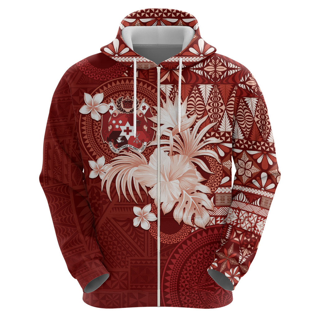 Tonga Ngatu Motifs Hoodie With Coat Of Arms Red