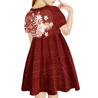 Tonga Ngatu Motifs Kid Short Sleeve Dress With Coat Of Arms Red