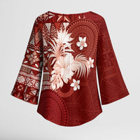 Tonga Ngatu Motifs Kimono Sleeve Blouse With Coat Of Arms Red