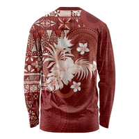 Tonga Ngatu Motifs Long Sleeve Shirt With Coat Of Arms Red