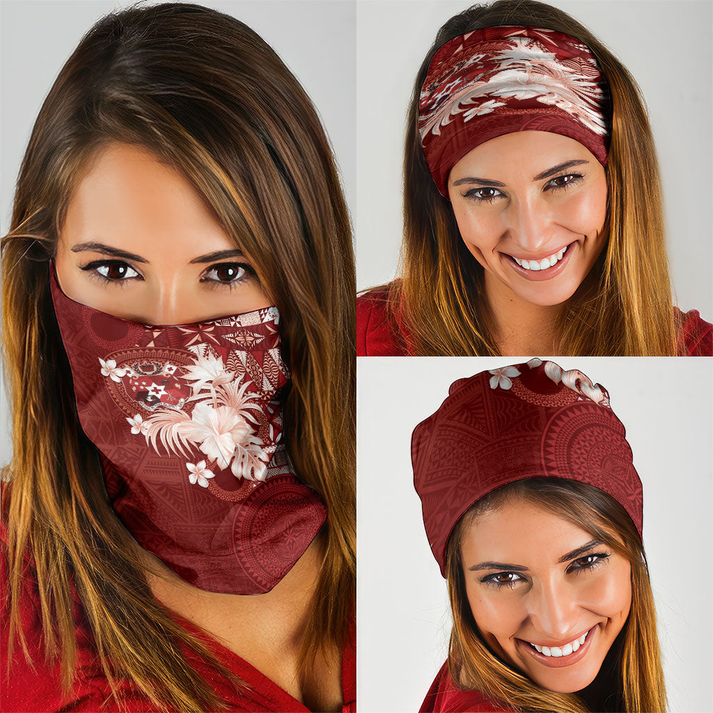 Tonga Ngatu Motifs Neck Gaiter With Coat Of Arms Red