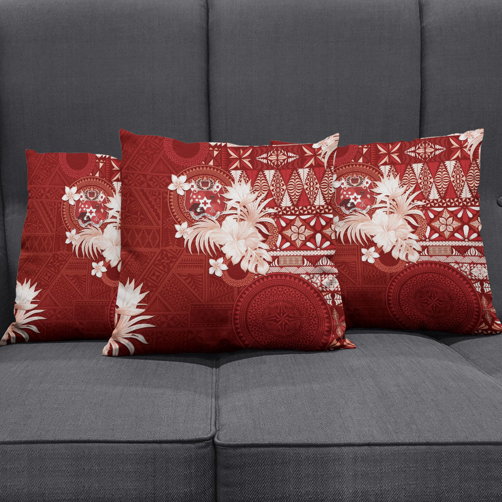 Tonga Ngatu Motifs Pillow Cover With Coat Of Arms Red