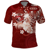 Tonga Ngatu Motifs Polo Shirt With Coat Of Arms Red
