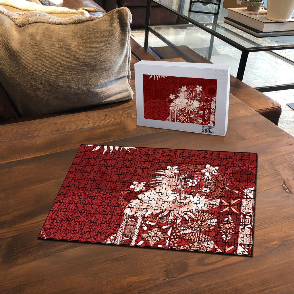Tonga Ngatu Motifs Puzzle With Coat Of Arms Red