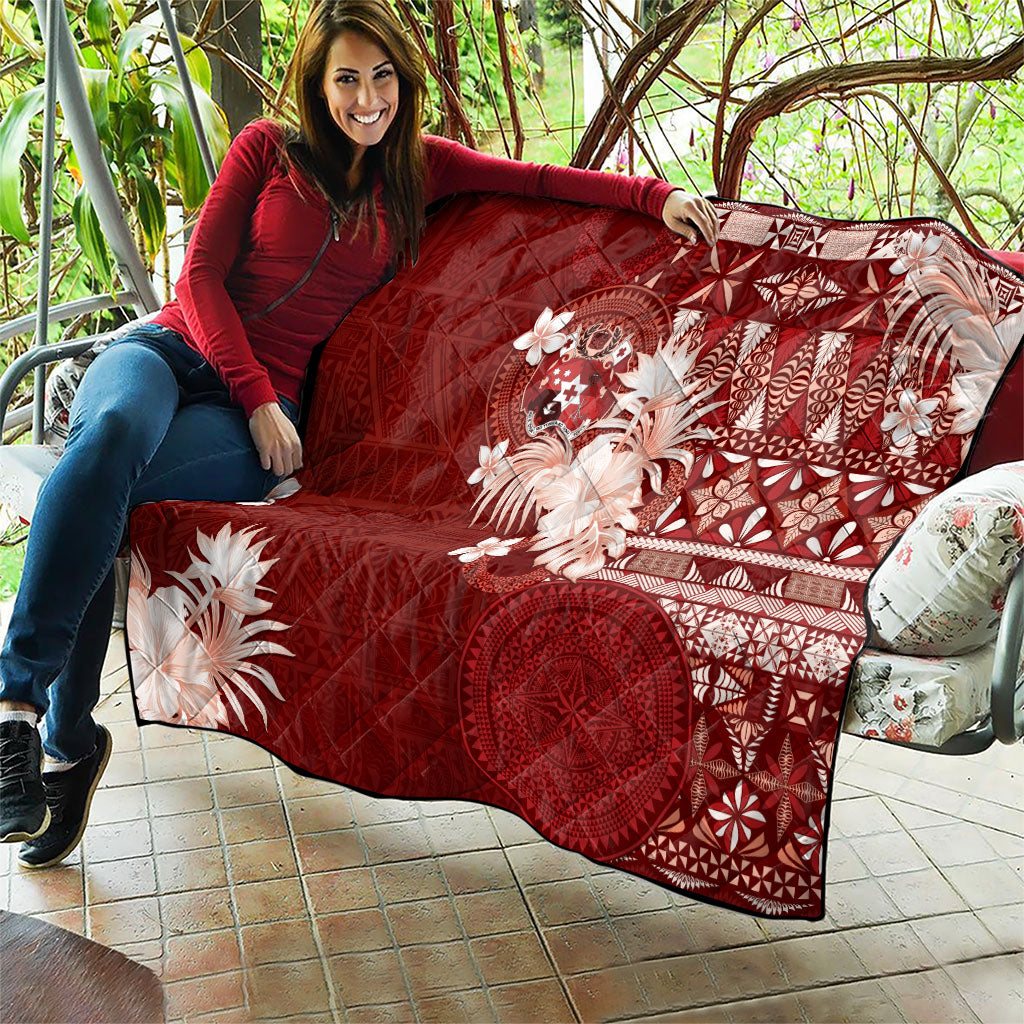 Tonga Ngatu Motifs Quilt With Coat Of Arms Red