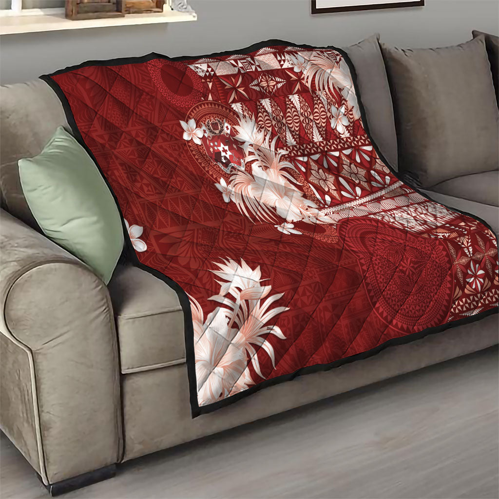Tonga Ngatu Motifs Quilt With Coat Of Arms Red