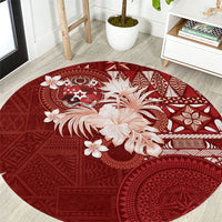 Tonga Ngatu Motifs Round Carpet With Coat Of Arms Red