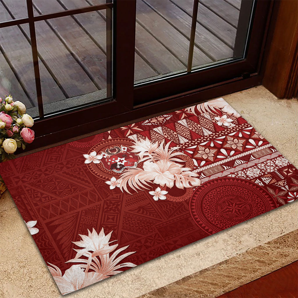 Tonga Ngatu Motifs Rubber Doormat With Coat Of Arms Red