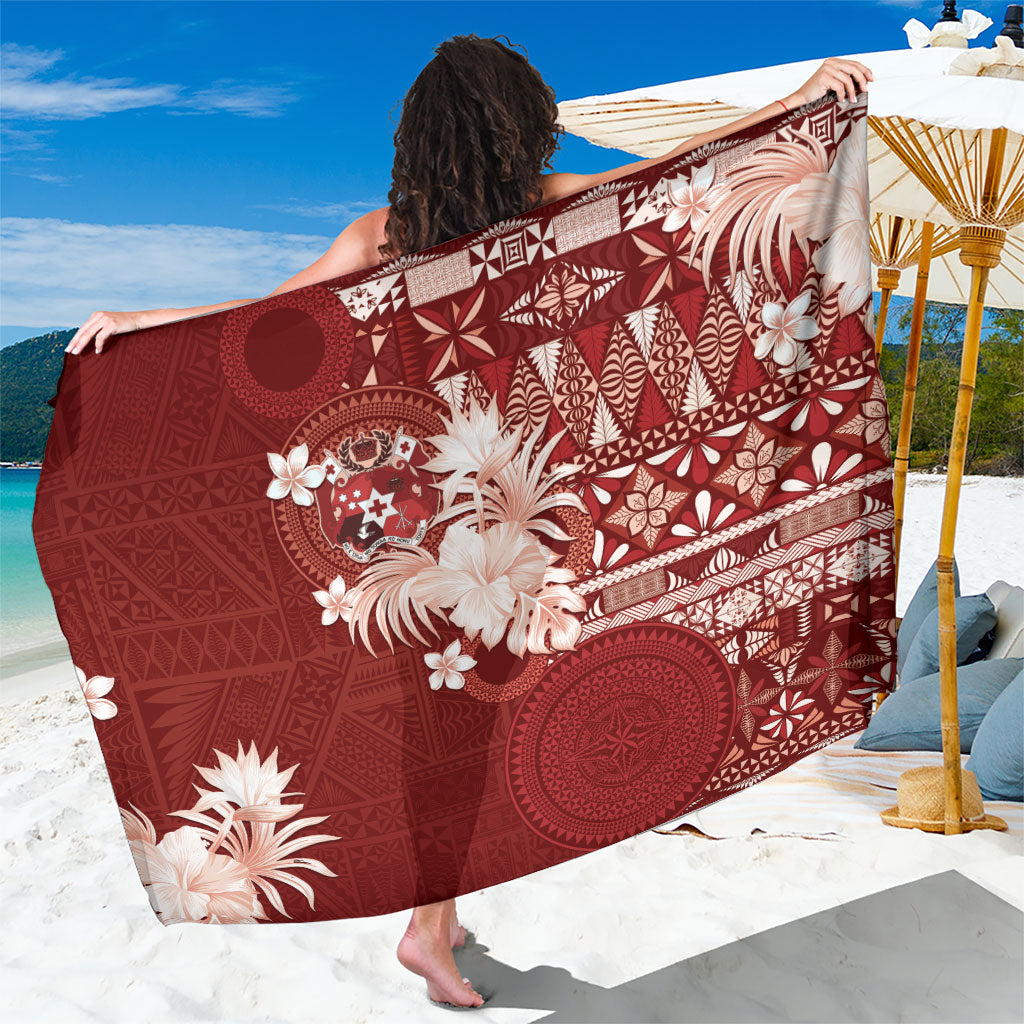 Tonga Ngatu Motifs Sarong With Coat Of Arms Red