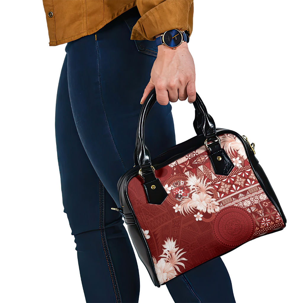 Tonga Ngatu Motifs Shoulder Handbag With Coat Of Arms Red