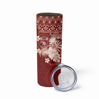 Tonga Ngatu Motifs Skinny Tumbler With Coat Of Arms Red LT05 - Polynesian Pride