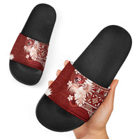 Tonga Ngatu Motifs Slide Sandals With Coat Of Arms Red