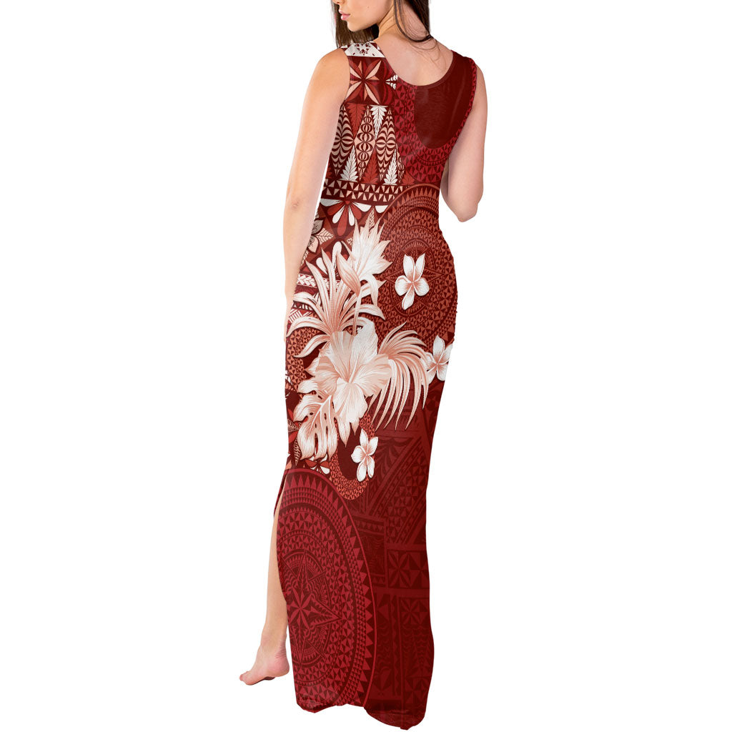 Tonga Ngatu Motifs Tank Maxi Dress With Coat Of Arms Red
