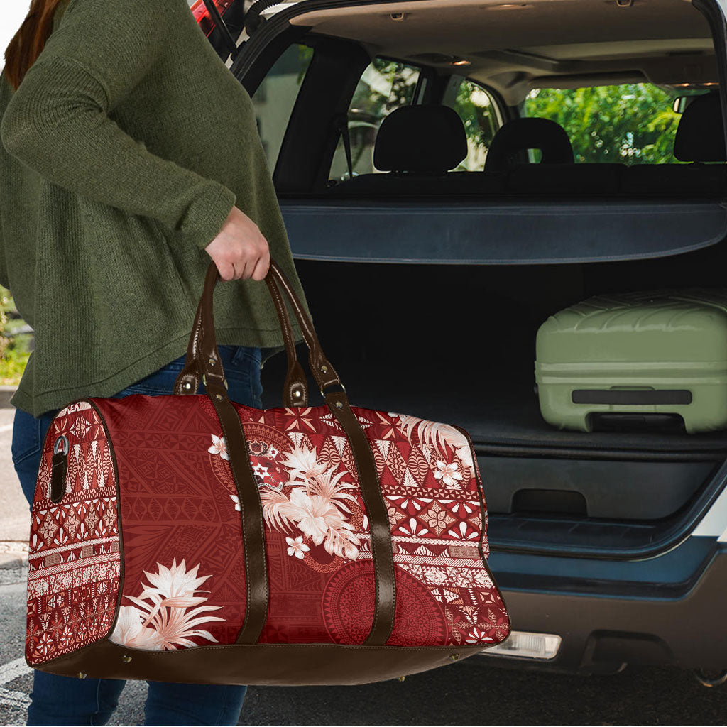 Tonga Ngatu Motifs Travel Bag With Coat Of Arms Red