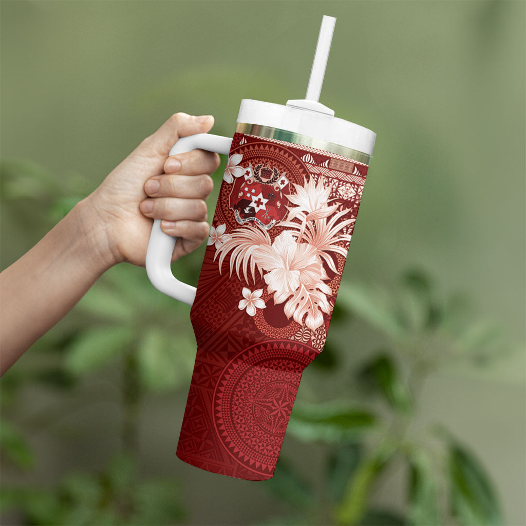 Tonga Ngatu Motifs Tumbler With Handle With Coat Of Arms Red