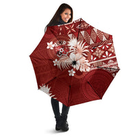 Tonga Ngatu Motifs Umbrella With Coat Of Arms Red