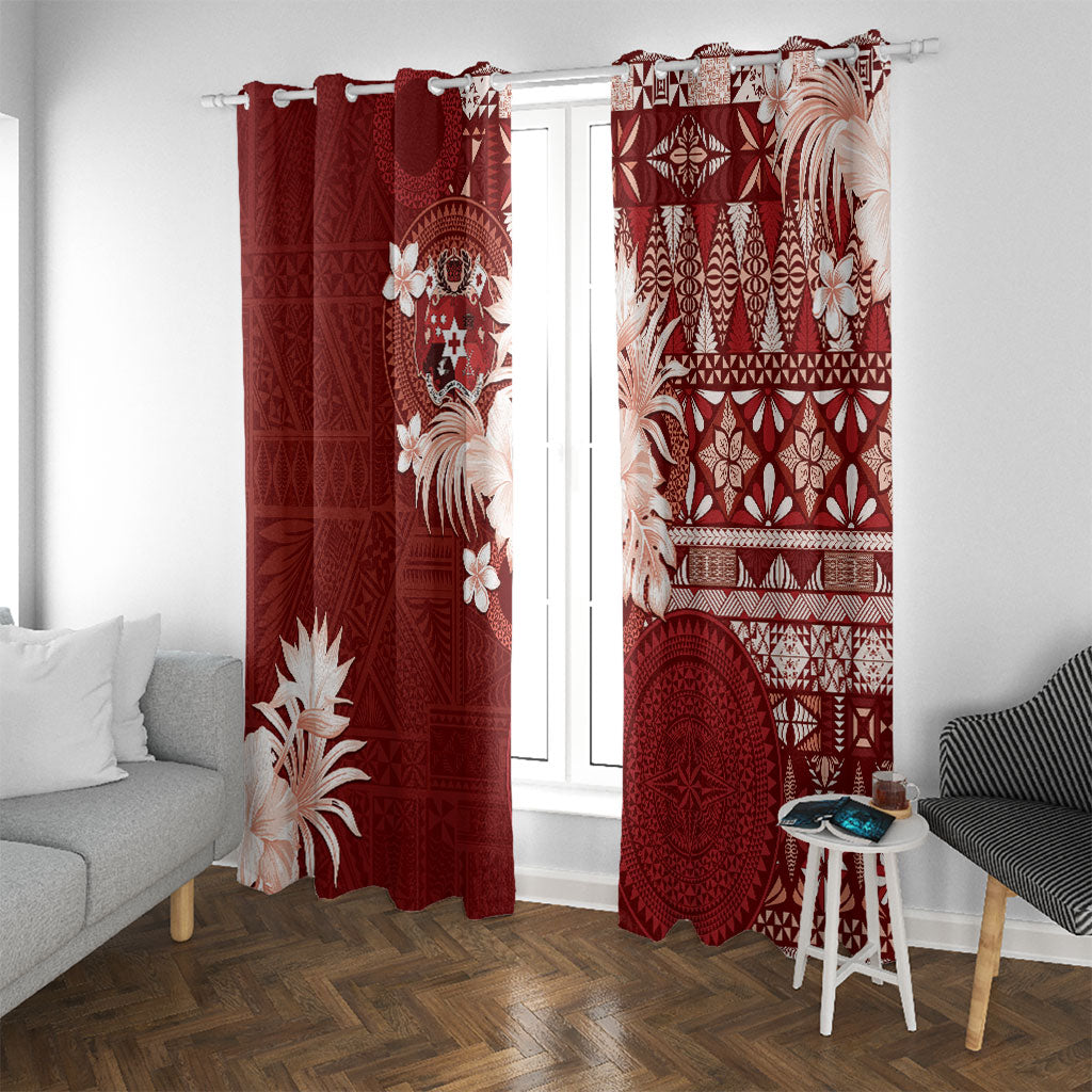 Tonga Ngatu Motifs Window Curtain With Coat Of Arms Red