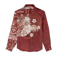 Tonga Ngatu Motifs Women Casual Shirt With Coat Of Arms Red LT05 - Polynesian Pride