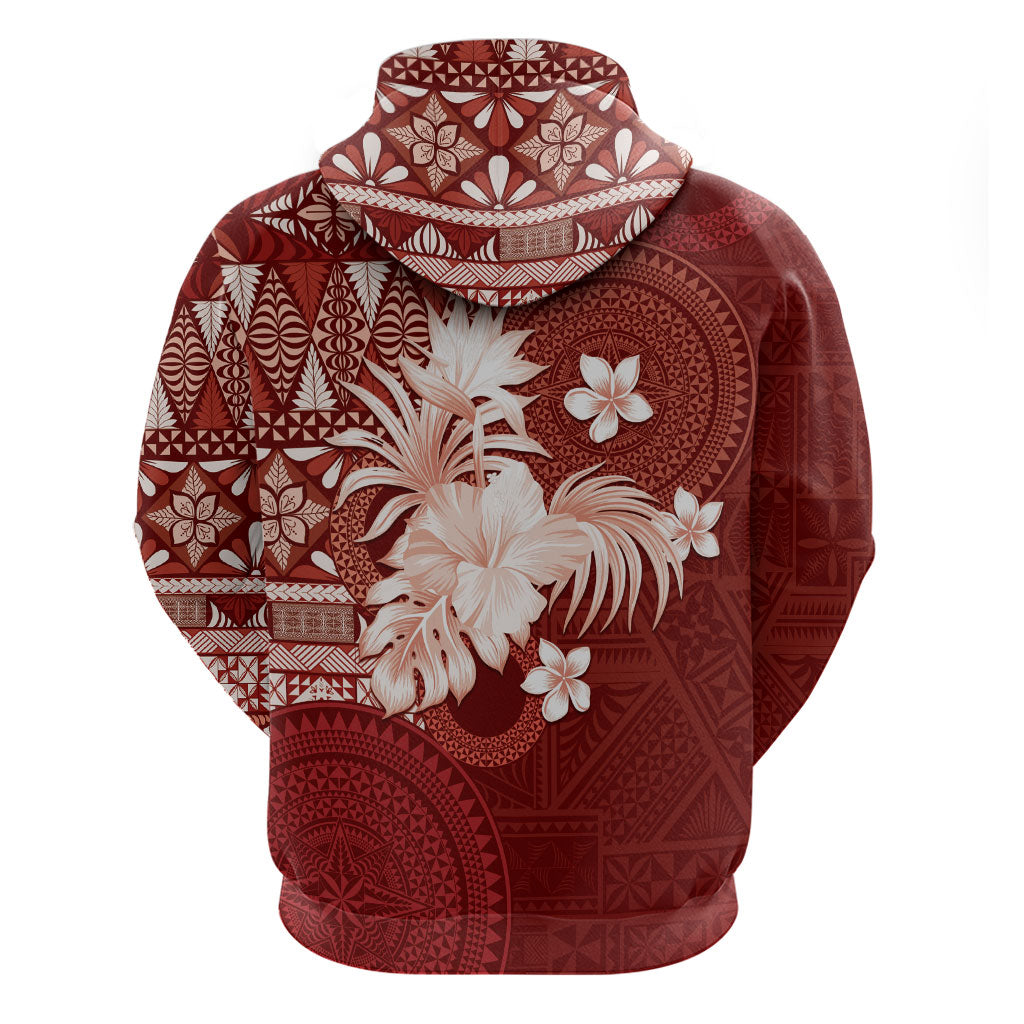 Tonga Ngatu Motifs Zip Hoodie With Coat Of Arms Red