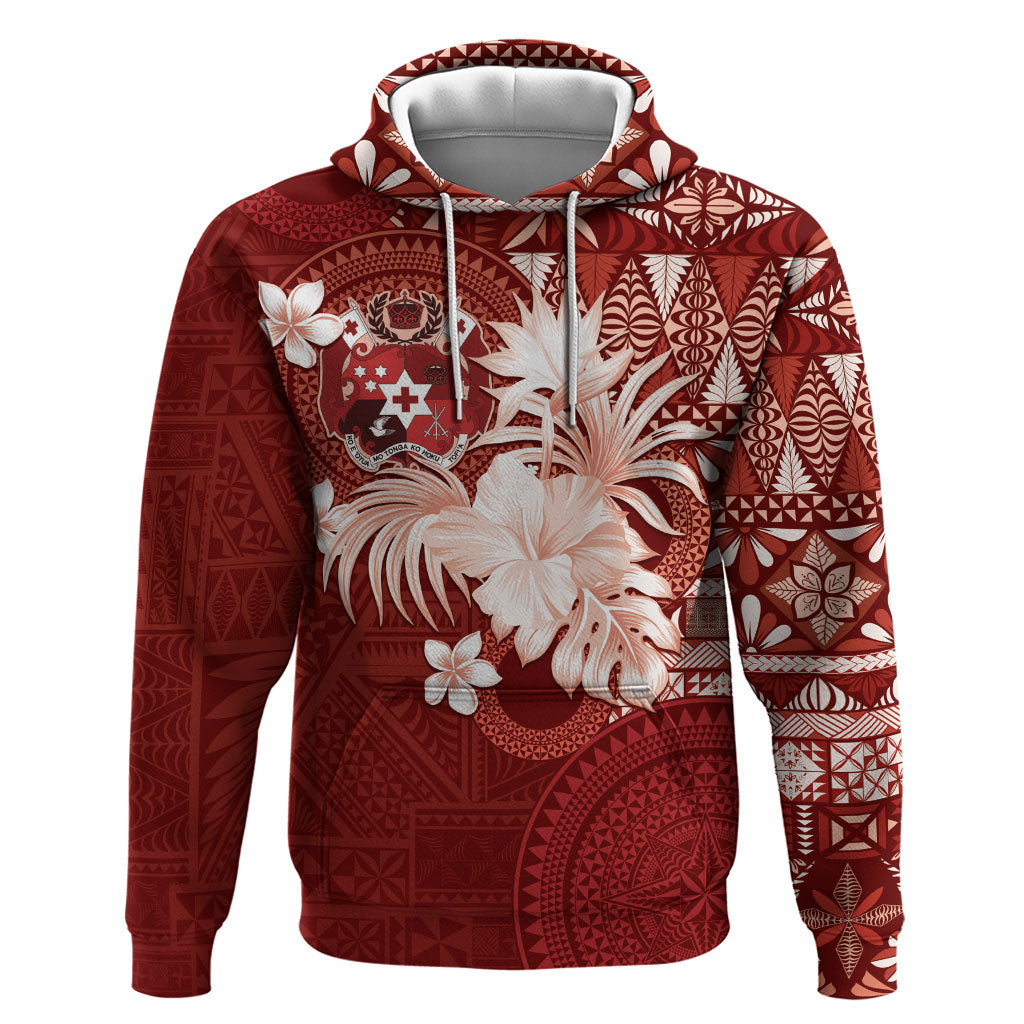 Tonga Ngatu Motifs Zip Hoodie With Coat Of Arms Red
