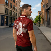 Tonga Ngatu Motifs Zipper Polo Shirt With Coat Of Arms Red