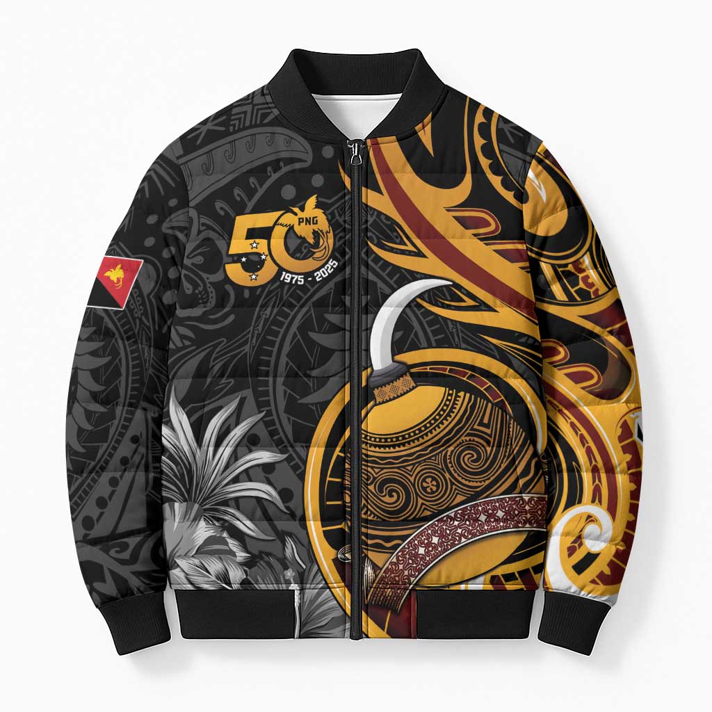 Papua New Guinea Bomber Puffer Jacket Happy 50th Independence Anniversary - Polynesian Pride