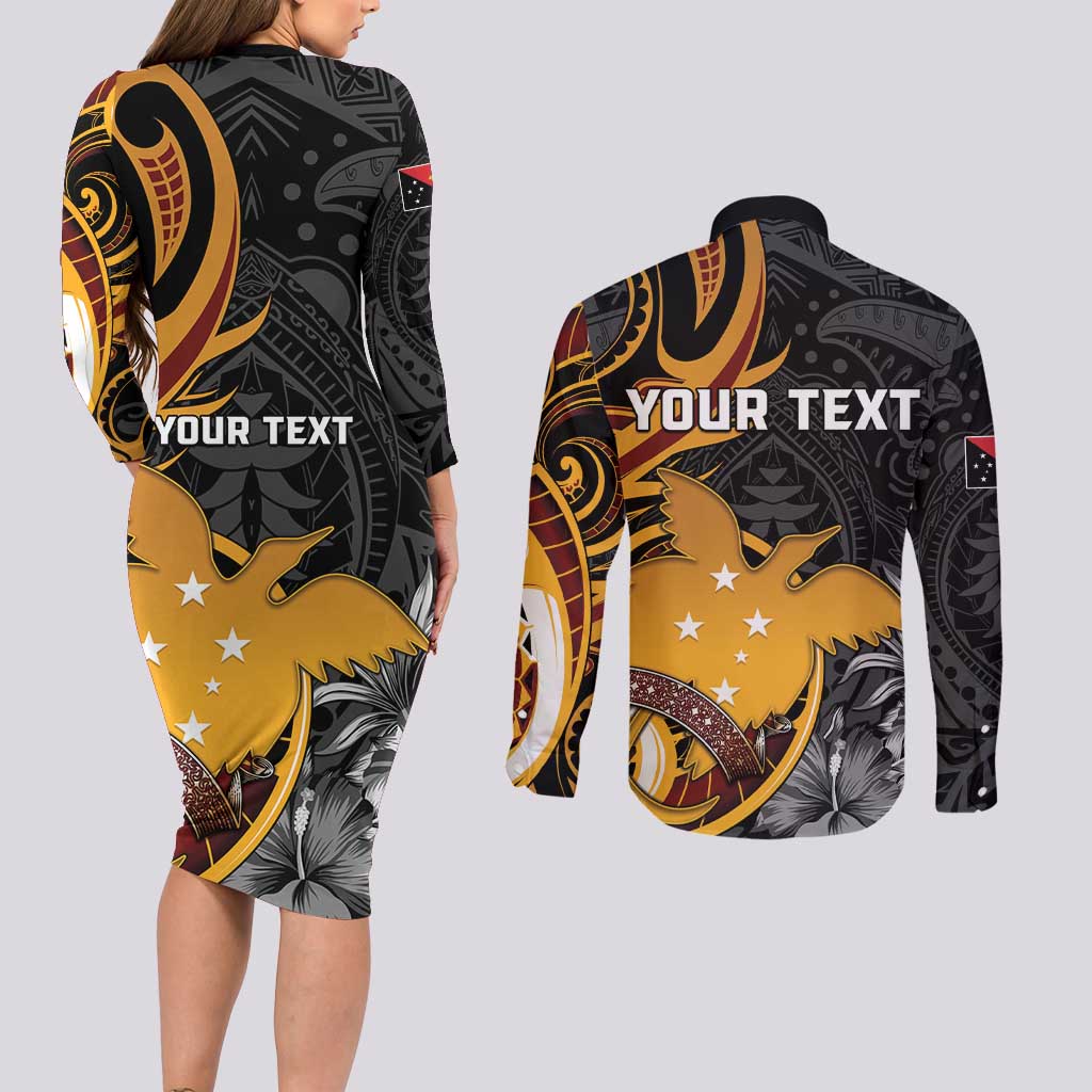 Personalised Papua New Guinea Couples Matching Long Sleeve Bodycon Dress and Long Sleeve Button Shirt Happy 50th Independence Anniversary LT05 - Polynesian Pride