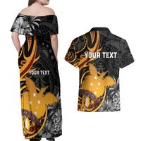 Personalised Papua New Guinea Couples Matching Off Shoulder Maxi Dress and Hawaiian Shirt Happy 50th Independence Anniversary LT05 - Polynesian Pride