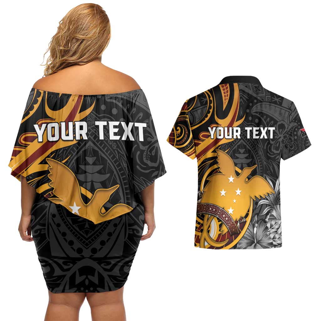 Personalised Papua New Guinea Couples Matching Off Shoulder Short Dress and Hawaiian Shirt Happy 50th Independence Anniversary LT05 - Polynesian Pride