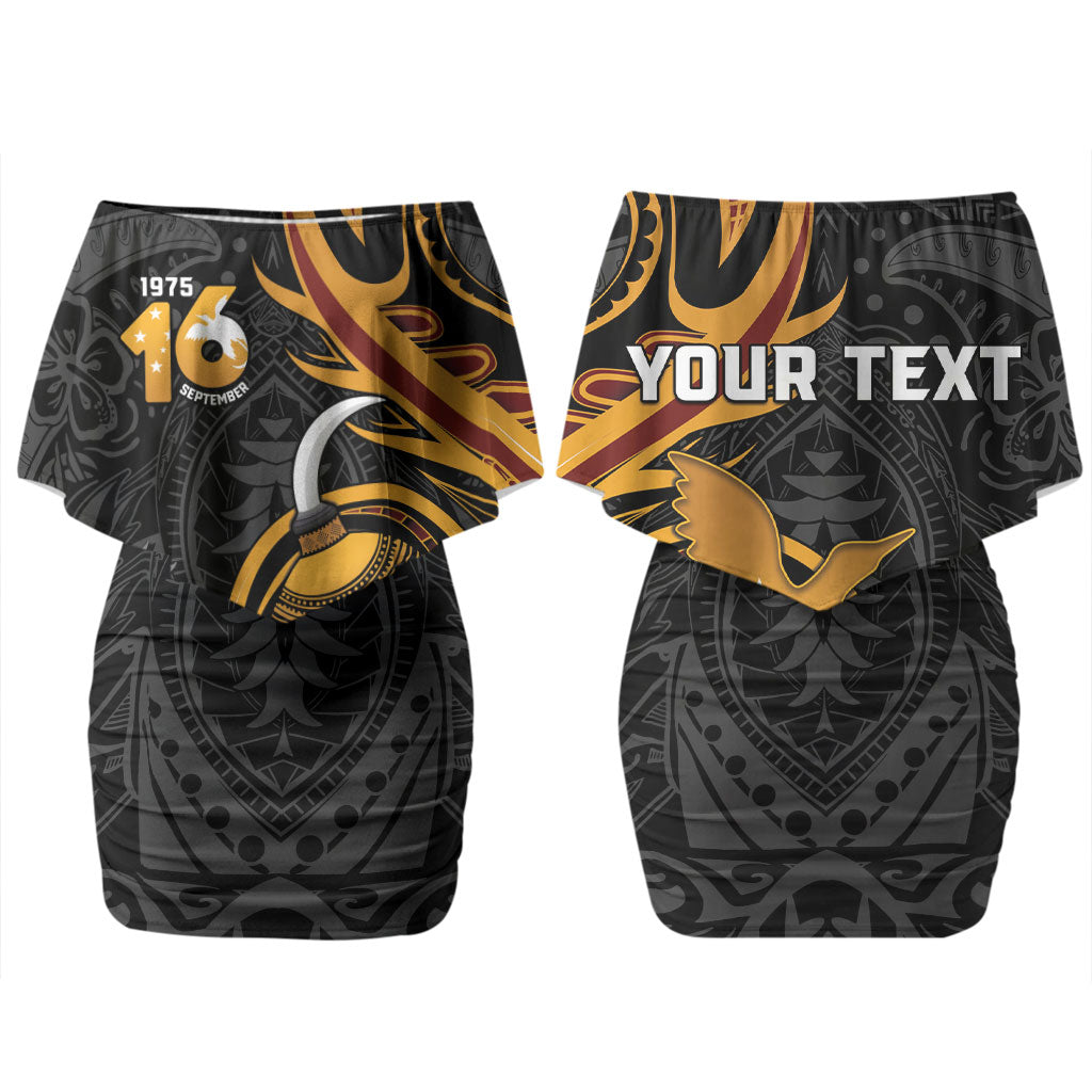 Personalised Papua New Guinea Couples Matching Off Shoulder Short Dress and Long Sleeve Button Shirt Happy Independence Day LT05 - Polynesian Pride