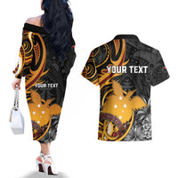 Personalised Papua New Guinea Couples Matching Off The Shoulder Long Sleeve Dress and Hawaiian Shirt Happy 50th Independence Anniversary LT05 - Polynesian Pride