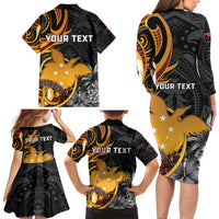 Personalised Papua New Guinea Family Matching Long Sleeve Bodycon Dress and Hawaiian Shirt Happy 50th Independence Anniversary LT05 - Polynesian Pride
