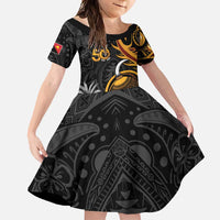 Personalised Papua New Guinea Family Matching Mermaid Dress and Hawaiian Shirt Happy 50th Independence Anniversary LT05 Daughter's Dress Black - Polynesian Pride