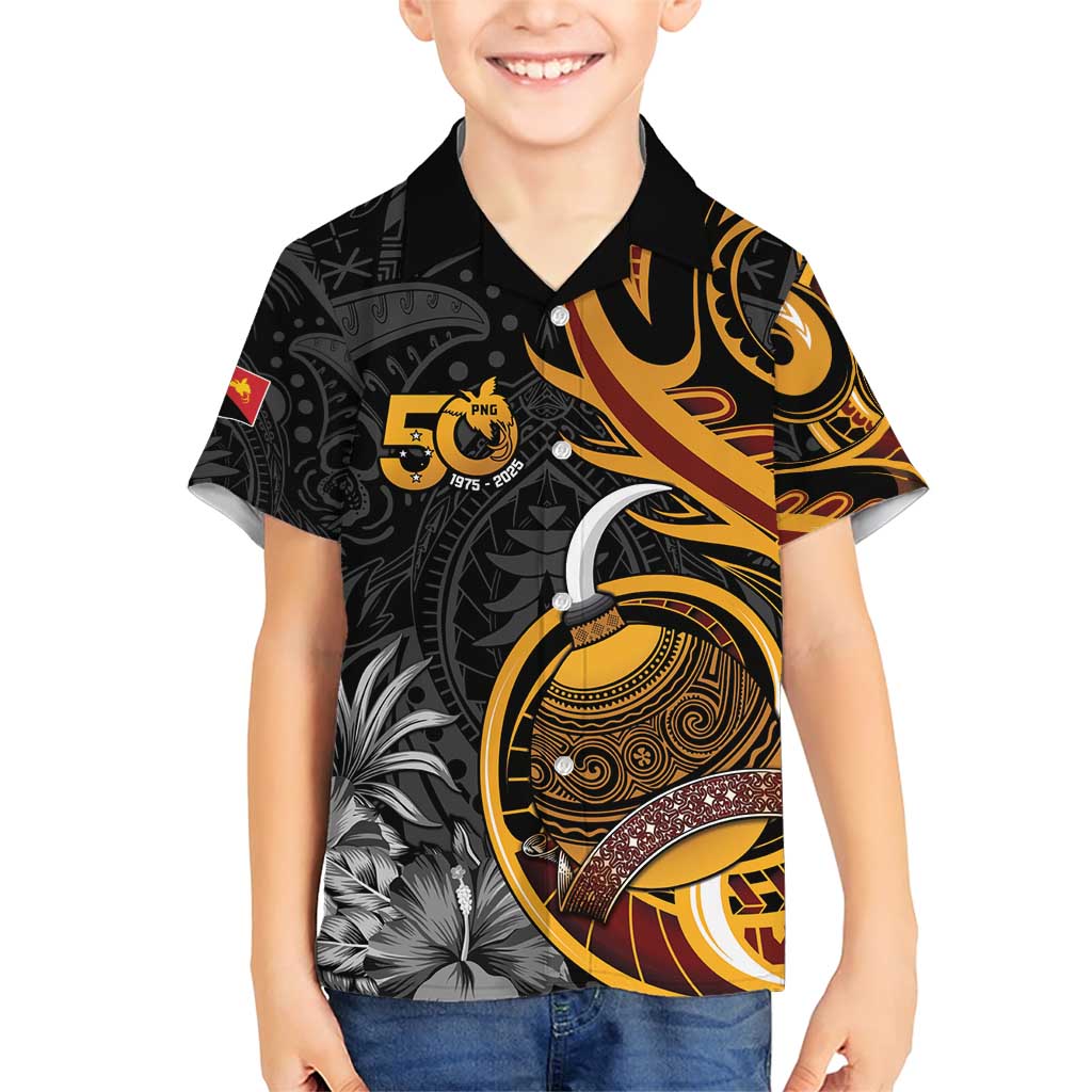 Personalised Papua New Guinea Family Matching Short Sleeve Bodycon Dress and Hawaiian Shirt Happy 50th Independence Anniversary LT05 Son's Shirt Black - Polynesian Pride