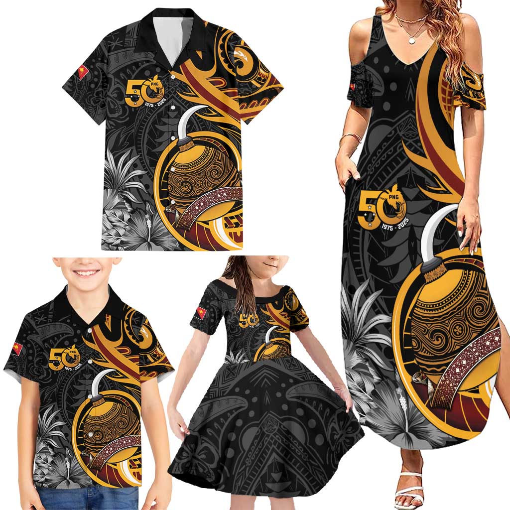 Personalised Papua New Guinea Family Matching Summer Maxi Dress and Hawaiian Shirt Happy 50th Independence Anniversary LT05 - Polynesian Pride