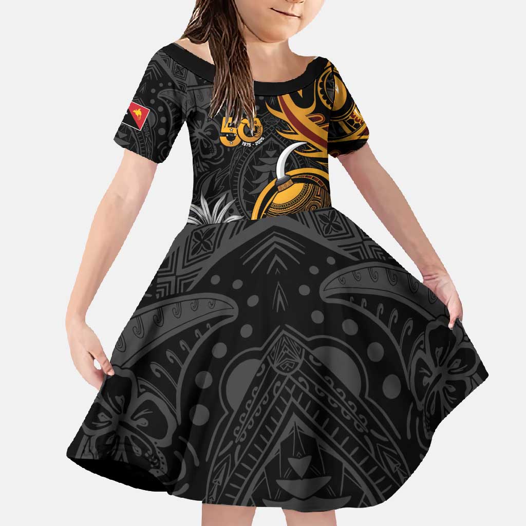 Personalised Papua New Guinea Family Matching Tank Maxi Dress and Hawaiian Shirt Happy 50th Independence Anniversary LT05 Daughter's Dress Black - Polynesian Pride