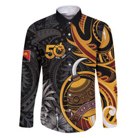 Personalised Papua New Guinea Family Matching Tank Maxi Dress and Hawaiian Shirt Happy 50th Independence Anniversary LT05 Dad's Shirt - Long Sleeve Black - Polynesian Pride