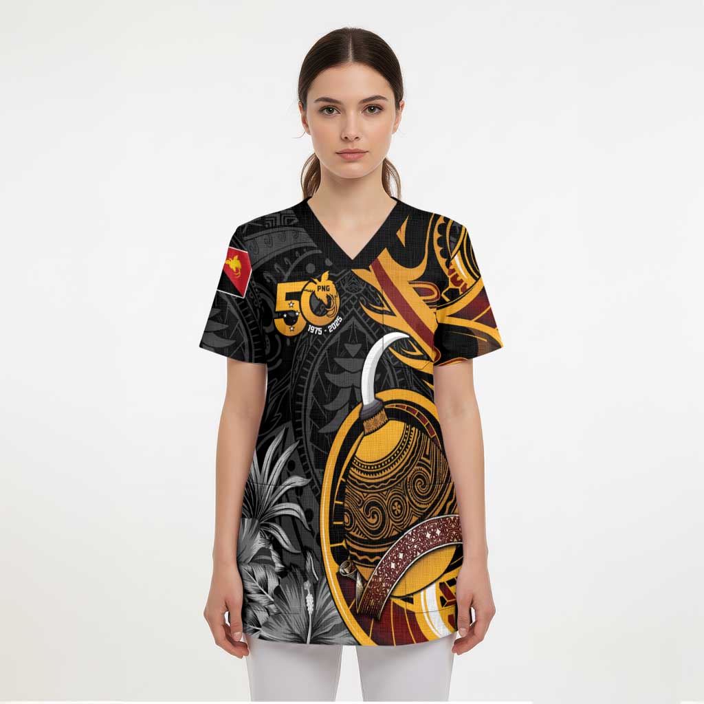 Personalised Papua New Guinea Scrub Top Happy 50th Independence Anniversary - Polynesian Pride