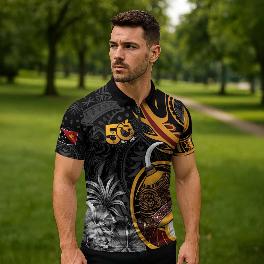Papua New Guinea Zipper Polo Shirt Happy 50th Independence Anniversary - Polynesian Pride