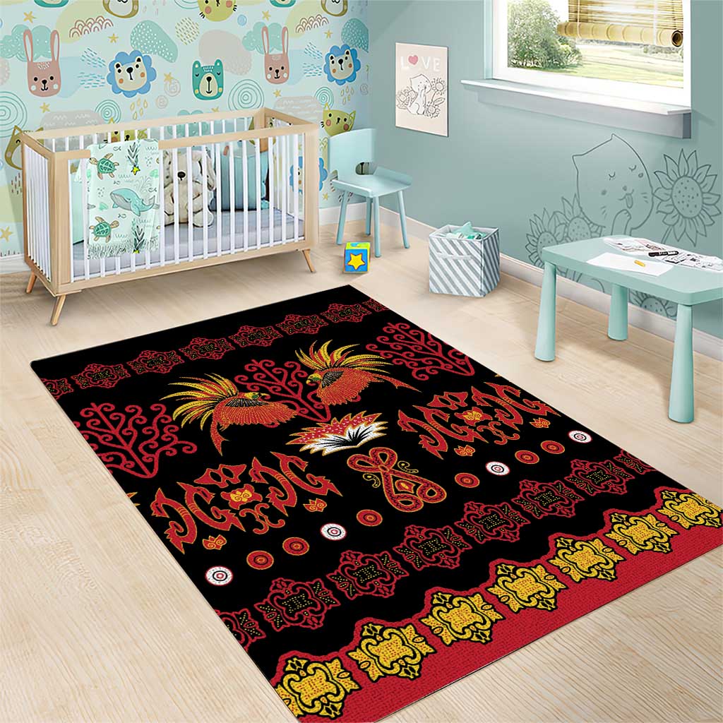 Papua Batik Motif Area Rug Papua Spirit Black Version - Polynesian Pride