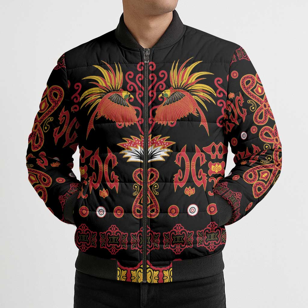 Papua Batik Motif Bomber Puffer Jacket Papua Spirit Black Version - Polynesian Pride