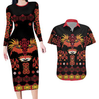 Papua Batik Motif Couples Matching Long Sleeve Bodycon Dress and Hawaiian Shirt Papua Spirit Black Version LT05 Black - Polynesian Pride