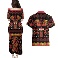 Papua Batik Motif Couples Matching Puletasi and Hawaiian Shirt Papua Spirit Black Version LT05 - Polynesian Pride