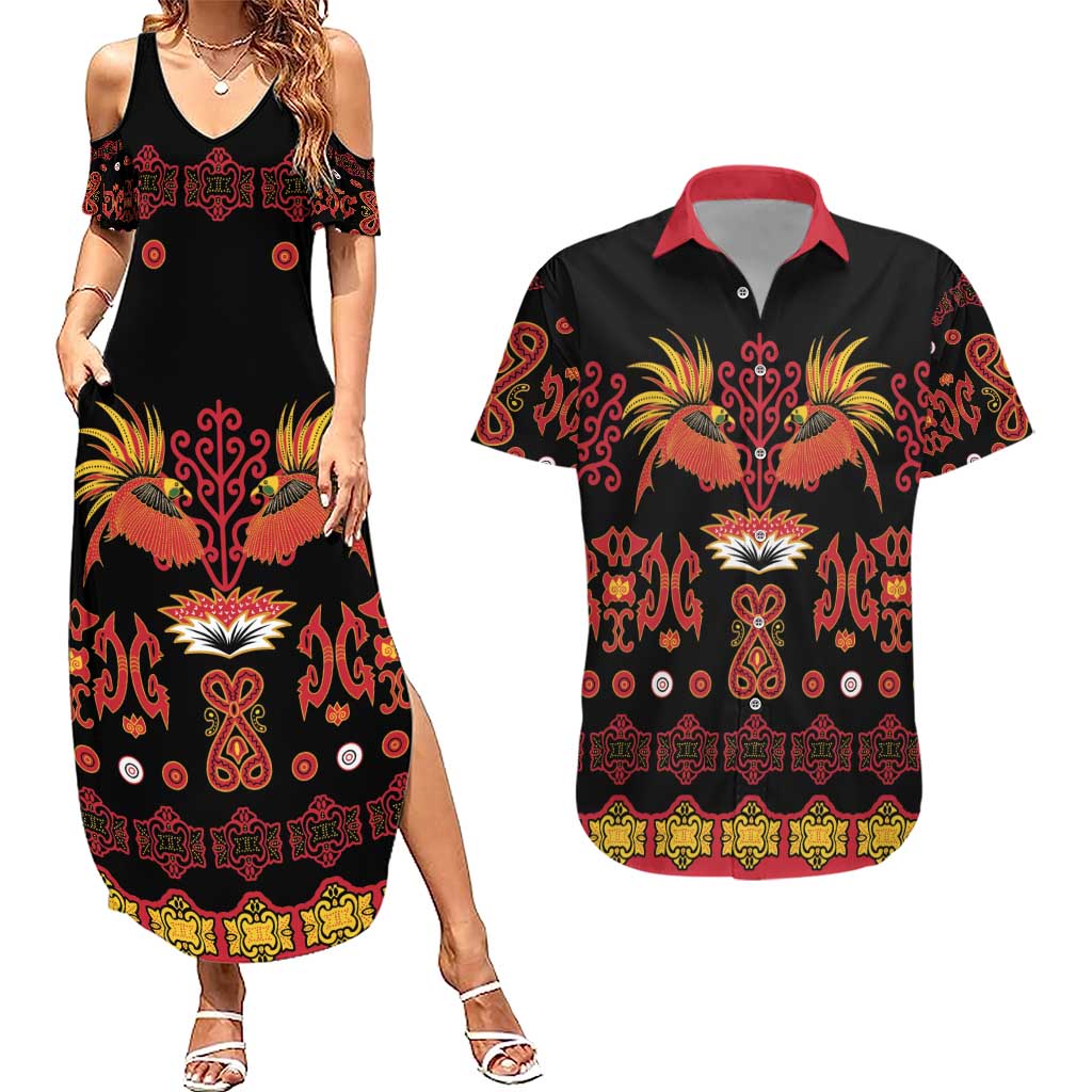 Papua Batik Motif Couples Matching Summer Maxi Dress and Hawaiian Shirt Papua Spirit Black Version LT05 Black - Polynesian Pride