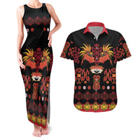 Papua Batik Motif Couples Matching Tank Maxi Dress and Hawaiian Shirt Papua Spirit Black Version LT05 Black - Polynesian Pride