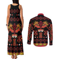 Papua Batik Motif Couples Matching Tank Maxi Dress and Long Sleeve Button Shirt Papua Spirit Black Version LT05 - Polynesian Pride
